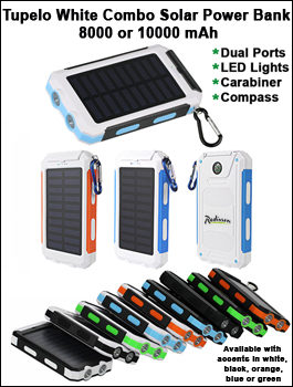 Tupelo Combo Solar Power Bank White - 8000 or 10000 mAh